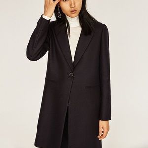 NWT Zara Navy Blue Tailored Masculine Wool Coat